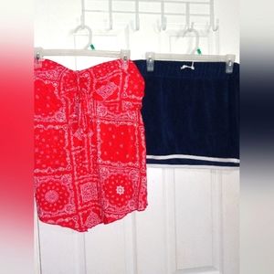 Womans xxl blue with white trim skirt and xxl red and white strapless bandana to